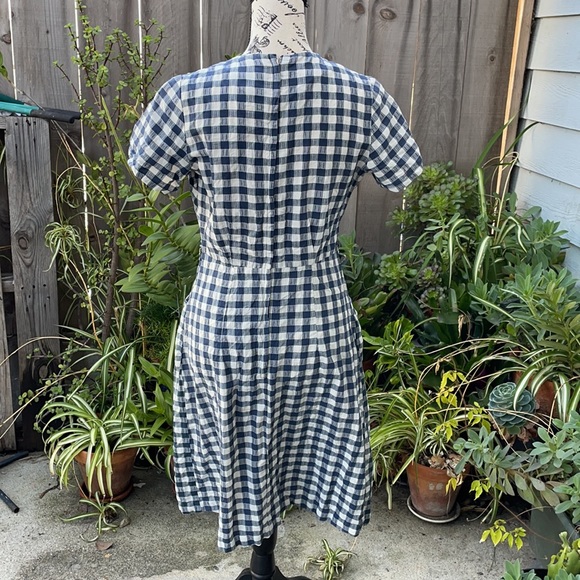VTG 1950s No Fuss Navy and White Gingham Check Dress with Pockets - Picture 4 of 6